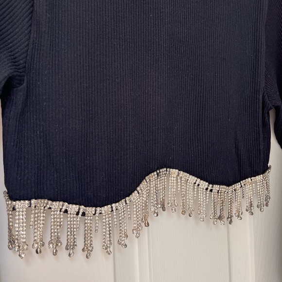 NWT Sincerely Jules Black Beaded Fringe Crop Top S/M - Picture 4 of 10